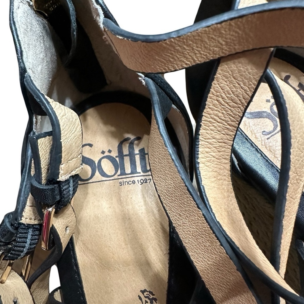 Sofft Black Espadrille Leather Wedge Strappy Sandals Size 8.5 Comfort Coastal - Picture 5 of 10